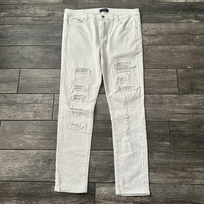 AMIRI RIP-&-REPAIR MX1 WHITE DISTRESSED JEANS SKINNY SZ 38 RHINESTONE JEWEL (J) Yesterday's Fits Clothing Fashion Vintage Streetwear Fashion Item