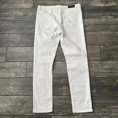 AMIRI RIP-&-REPAIR MX1 WHITE DISTRESSED JEANS SKINNY SZ 38 RHINESTONE JEWEL (J) Yesterday's Fits Clothing Fashion Vintage Streetwear Fashion Item