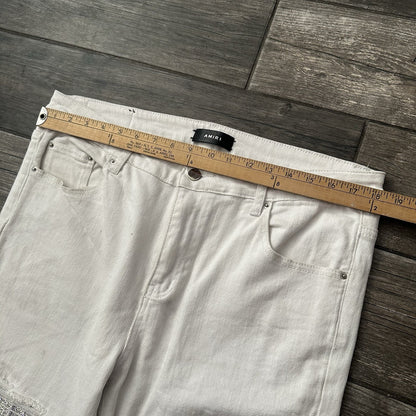 AMIRI RIP-&-REPAIR MX1 WHITE DISTRESSED JEANS SKINNY SZ 38 RHINESTONE JEWEL (J) Yesterday's Fits Clothing Fashion Vintage Streetwear Fashion Item