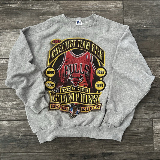 VTG 1996 STARTER CHICAGO BULLS GRAY SWEATSHIRT NBA BASKETBALL FITS M GREATEST Yesterday's Fits Clothing Fashion Vintage Streetwear Fashion Item