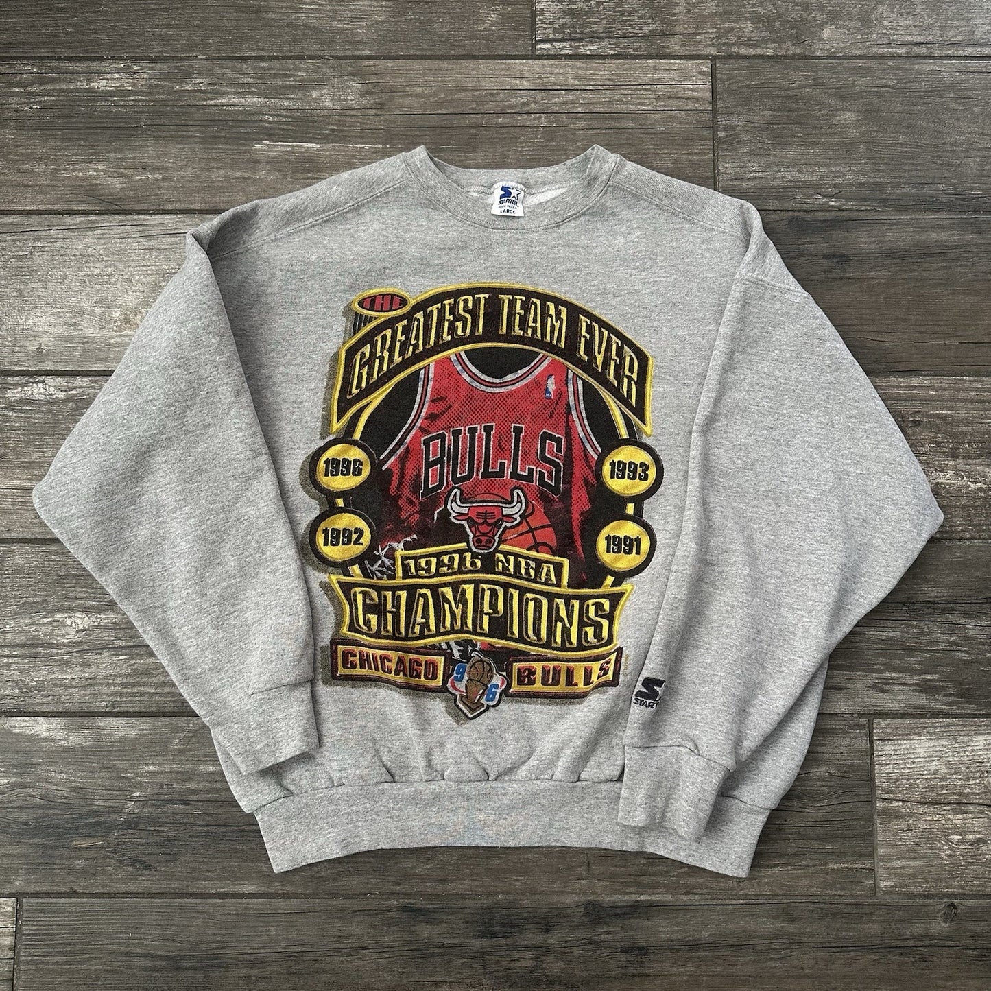 VTG 1996 STARTER CHICAGO BULLS GRAY SWEATSHIRT NBA BASKETBALL FITS M GREATEST Yesterday's Fits Clothing Fashion Vintage Streetwear Fashion Item