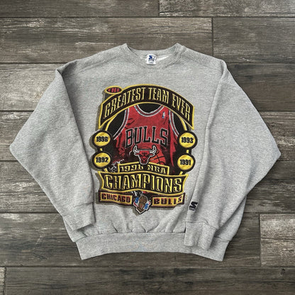 VTG 1996 STARTER CHICAGO BULLS GRAY SWEATSHIRT NBA BASKETBALL FITS M GREATEST Yesterday's Fits Clothing Fashion Vintage Streetwear Fashion Item
