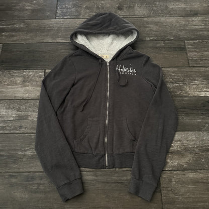 Y2K HOLLISTER FLEECE SHERPA LINED HOODIE SWEATSHIRT FULL ZIP GREY SZ M Yesterday's Fits Clothing Fashion Vintage Streetwear Fashion Item