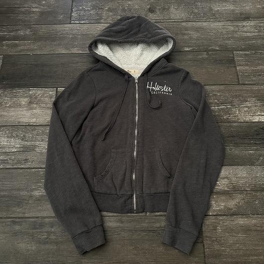 Y2K HOLLISTER FLEECE SHERPA LINED HOODIE SWEATSHIRT FULL ZIP GREY SZ M Yesterday's Fits Clothing Fashion Vintage Streetwear Fashion Item