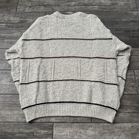 VTG AUTHENTIC ISSUE KNIT TEXTURED SWEATER GREY STRIPE USA MADE SZ L Yesterday's Fits Clothing Fashion Vintage Streetwear Fashion Item