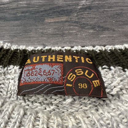 VTG AUTHENTIC ISSUE KNIT TEXTURED SWEATER GREY STRIPE USA MADE SZ L