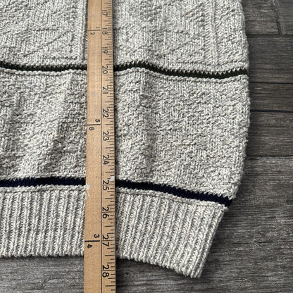 VTG AUTHENTIC ISSUE KNIT TEXTURED SWEATER GREY STRIPE USA MADE SZ L