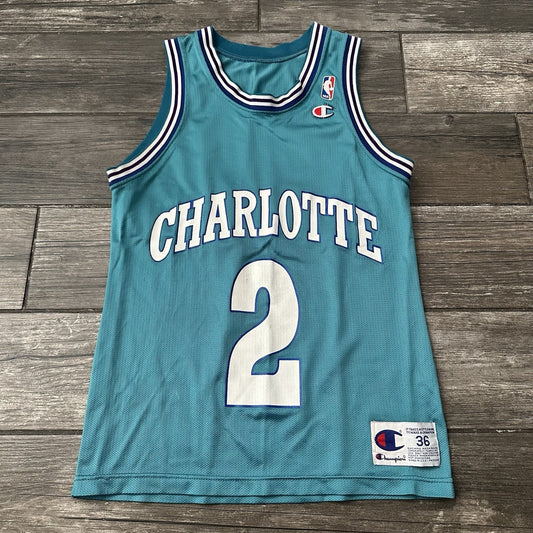 VTG CHAMPION CHARLOTTE HORNETS LARRY JOHNSON TEAL BASKETBALL JERSEY SZ S 36 Yesterday's Fits Clothing Fashion Vintage Streetwear Fashion Item