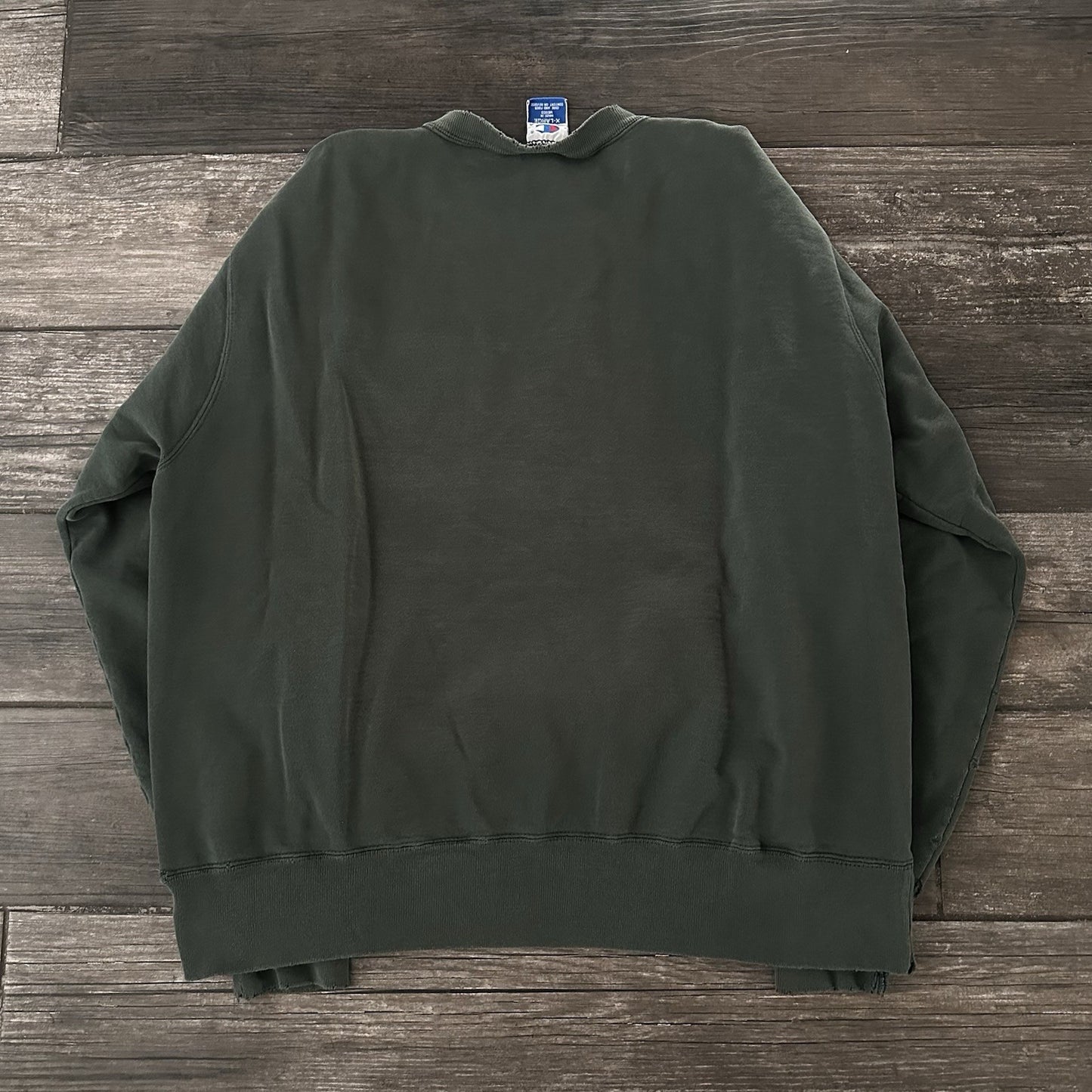 VTG 90s CHAMPION DISTRESSED FOREST GREEN CREWNECK SWEATSHIRT SZ XL CURSIVE Yesterday's Fits Clothing Fashion Vintage Streetwear Fashion Item