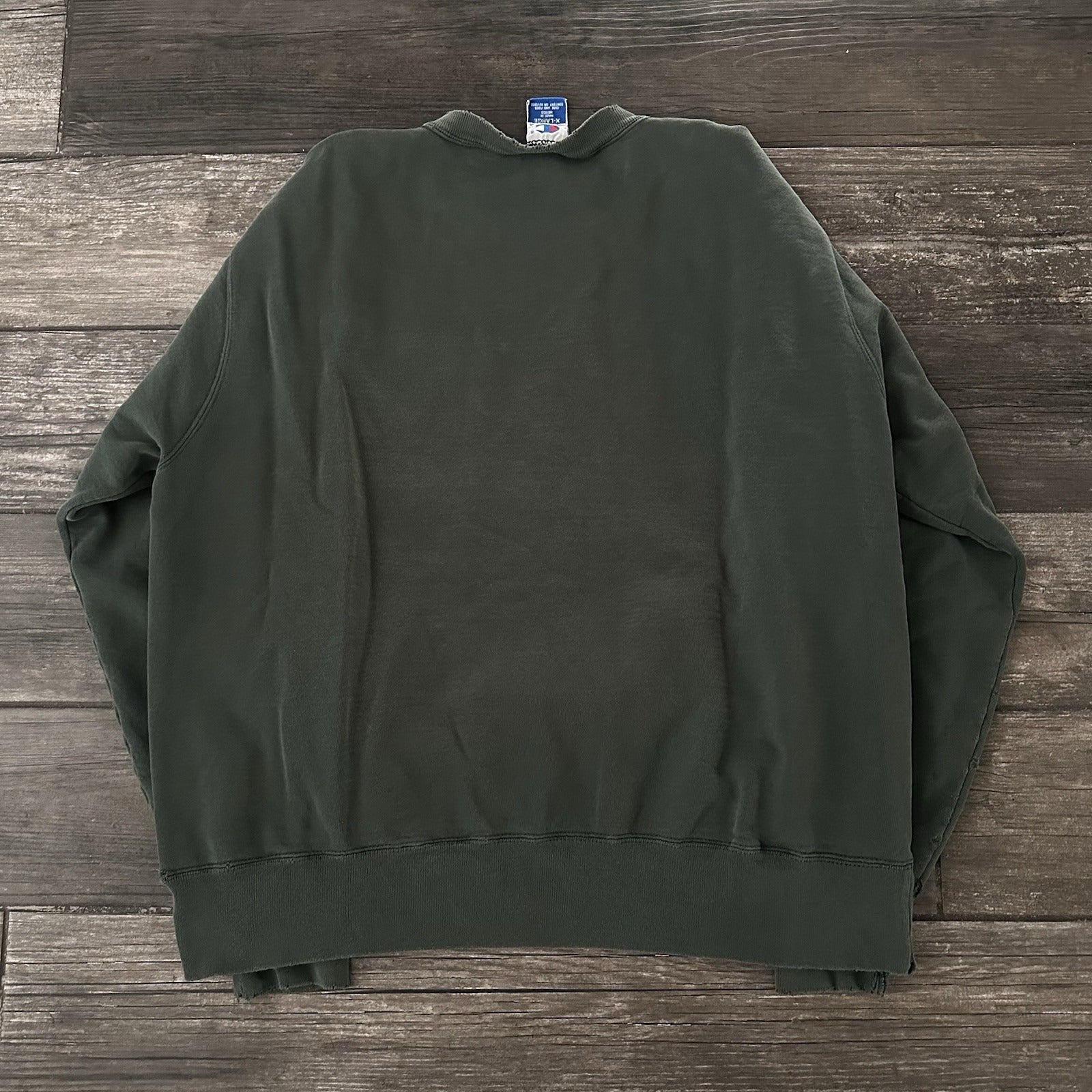VTG 90s CHAMPION DISTRESSED FOREST GREEN CREWNECK SWEATSHIRT SZ XL CURSIVE Yesterday's Fits Clothing Fashion Vintage Streetwear Fashion Item