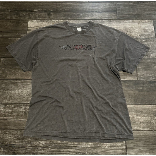 VTG FOX MOTORSPORTS GREY FADED DISTRESSED FLAMES LOGO T-SHIRT BAGGY FADE Yesterday's Fits Clothing Fashion Vintage Streetwear Fashion Item