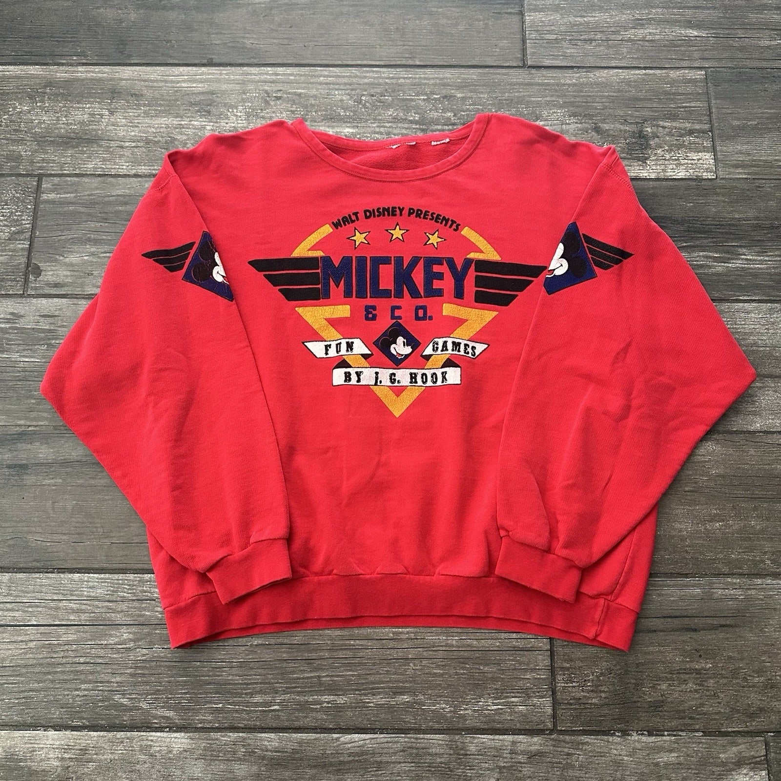 VTG 80s DISNEY MICKEY MOUSE RED PULLOVER SWEATSHIRT FITS SZ M JG HOOK Yesterday's Fits Clothing Fashion Vintage Streetwear Fashion Item