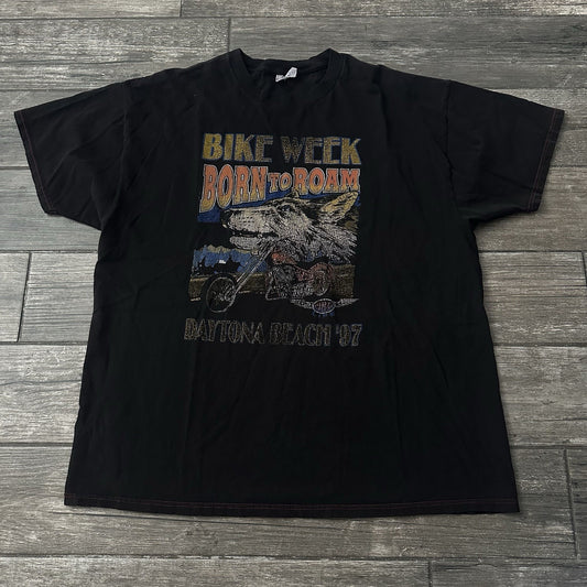 VTG 1997 BIKE WEEK DAYTONA FL BORN TO ROAM MOTORCYCLE FADED T-SHIRT WOLF XXL Yesterday's Fits Clothing Fashion Vintage Streetwear Fashion Item