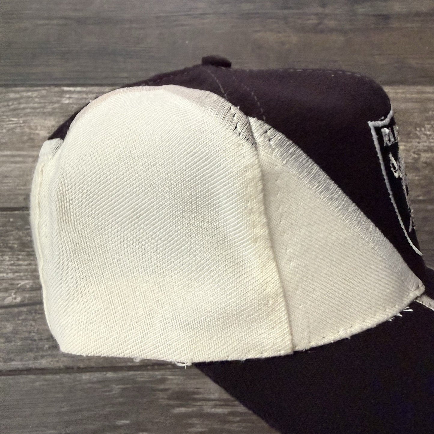 VTG DREW PEARSON RAIDERS JAGGED BOLT BLACK WHITE SILVER SNAPBACK HAT WOOL BLEND Yesterday's Fits Clothing Fashion Vintage Streetwear Fashion Item