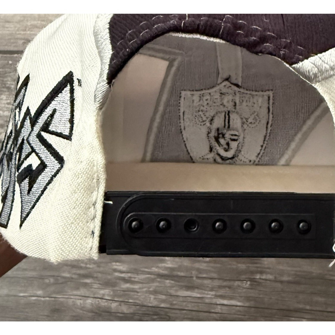 VTG DREW PEARSON RAIDERS JAGGED BOLT BLACK WHITE SILVER SNAPBACK HAT WOOL BLEND Yesterday's Fits Clothing Fashion Vintage Streetwear Fashion Item