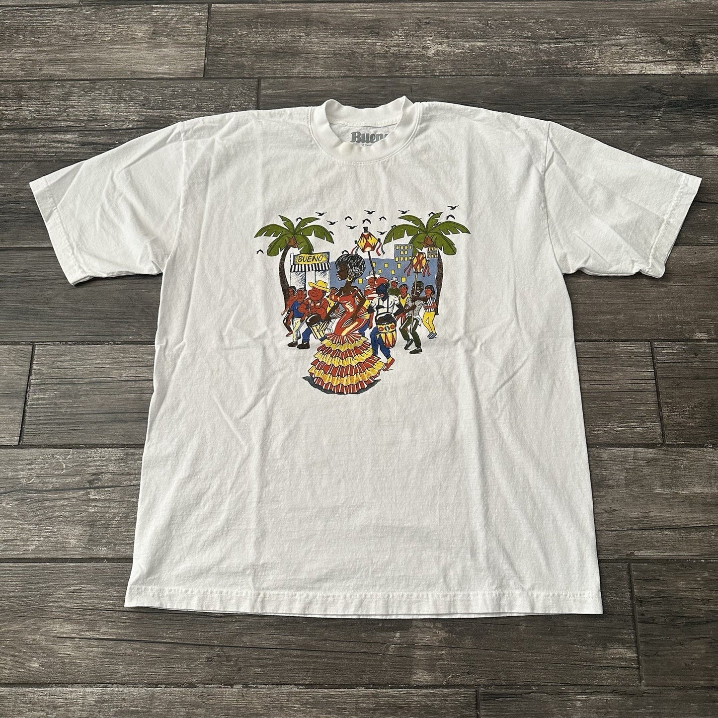 BUENO IT MEANS GOOD WHITE T-SHIRT TEE SZ XL DANCE DANCING SHORT SLEEVE Yesterday's Fits Clothing Fashion Vintage Streetwear Fashion Item