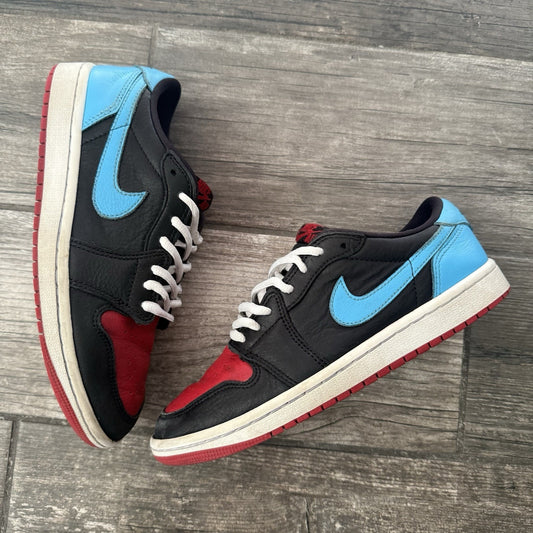 WMNS AIR JORDAN 1 LOW NC TO CHI CZ0775-046 6.5 PREOWNED NO BOX BLUE RED BLACK Yesterday's Fits Clothing Fashion Vintage Streetwear Fashion Item