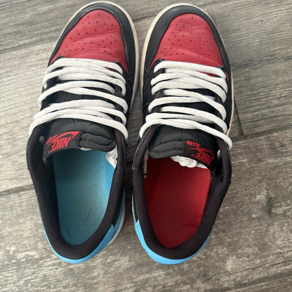 WMNS AIR JORDAN 1 LOW NC TO CHI CZ0775-046 6.5 PREOWNED NO BOX BLUE RED BLACK Yesterday's Fits Clothing Fashion Vintage Streetwear Fashion Item