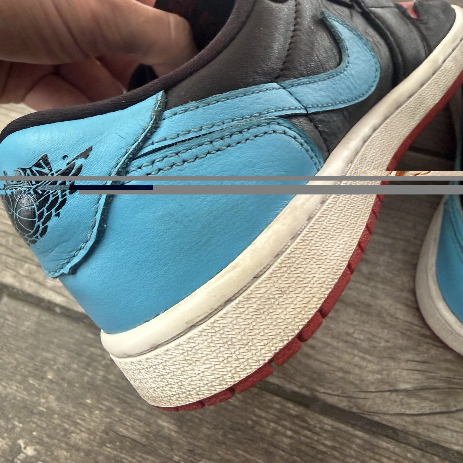 WMNS AIR JORDAN 1 LOW NC TO CHI CZ0775-046 6.5 PREOWNED NO BOX BLUE RED BLACK Yesterday's Fits Clothing Fashion Vintage Streetwear Fashion Item