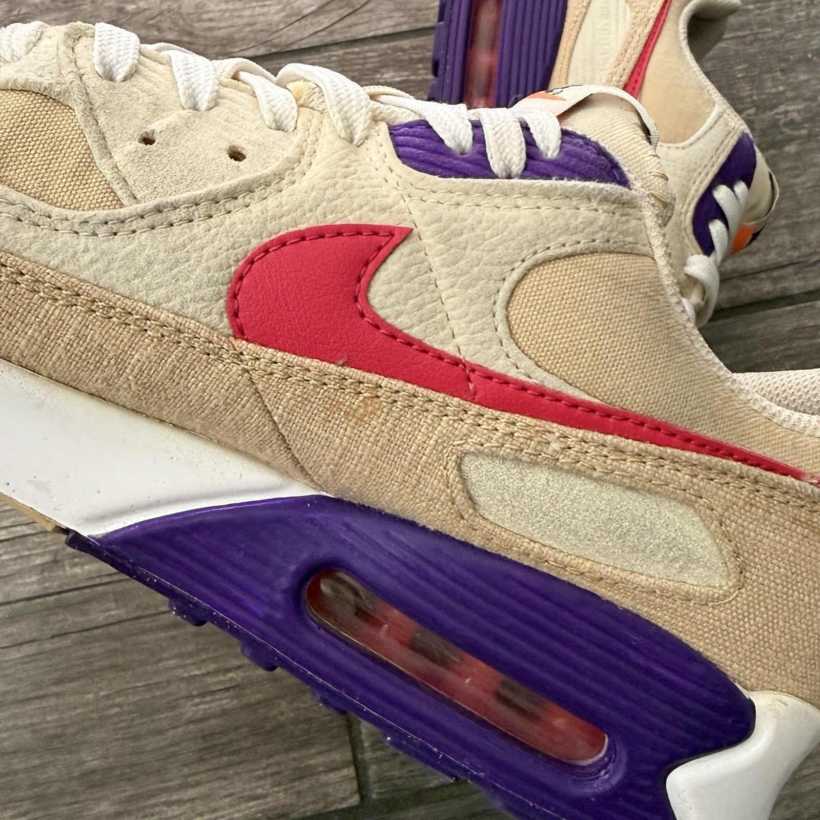 NIKE AIR MAX 90 SPRUNG SESAME DM8171-200 TAN BEIGE PURPLE PINK WMNS SZ 11 NO BOX Yesterday's Fits Clothing Fashion Vintage Streetwear Fashion Item