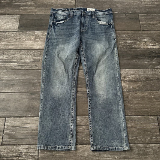 Y2K TK AXEL BLUE FADED DENIM JEANS SLIM BOOT PANTS SZ MEASURES 36x29 Yesterday's Fits Clothing Fashion Vintage Streetwear Fashion Item