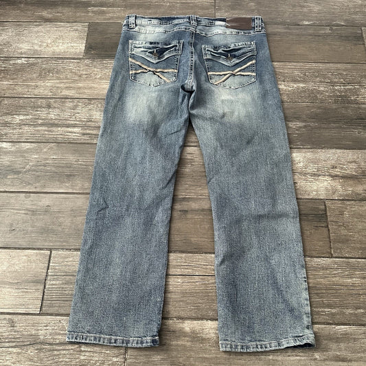 Y2K TK AXEL BLUE FADED DENIM JEANS SLIM BOOT PANTS SZ MEASURES 36x29 Yesterday's Fits Clothing Fashion Vintage Streetwear Fashion Item