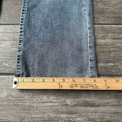 Y2K TK AXEL BLUE FADED DENIM JEANS SLIM BOOT PANTS SZ MEASURES 36x29 Yesterday's Fits Clothing Fashion Vintage Streetwear Fashion Item