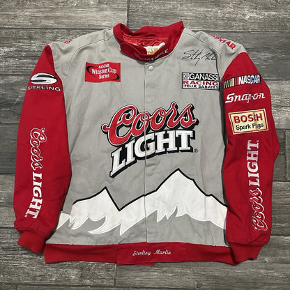 VTG JEFF HAMILTON RACING COORS LIGHT GREY RED NASCAR STERLING MARLIN JACKET 2XL Yesterday's Fits Clothing Fashion Vintage Streetwear Fashion Item