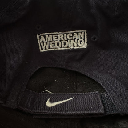 NIKE AMERICAN PIE WEDDING CAST & CREW BLUE WHITE CENTER SWOOSH STRAP HAT Y2K Yesterday's Fits Clothing Fashion Vintage Streetwear Fashion Item