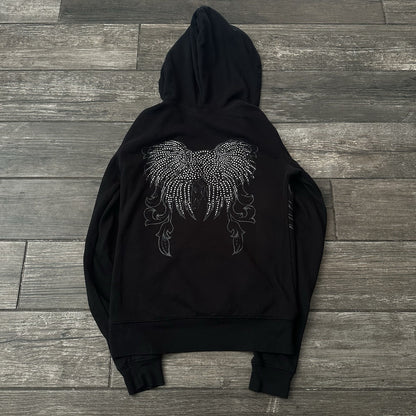 Y2K NO FEAR SO CAL ANGEL WINGS BLACK DEEP CUT RHINESTONE HOODIE SWEATSHIRT SZ M Yesterday's Fits Clothing Fashion Vintage Streetwear Fashion Item