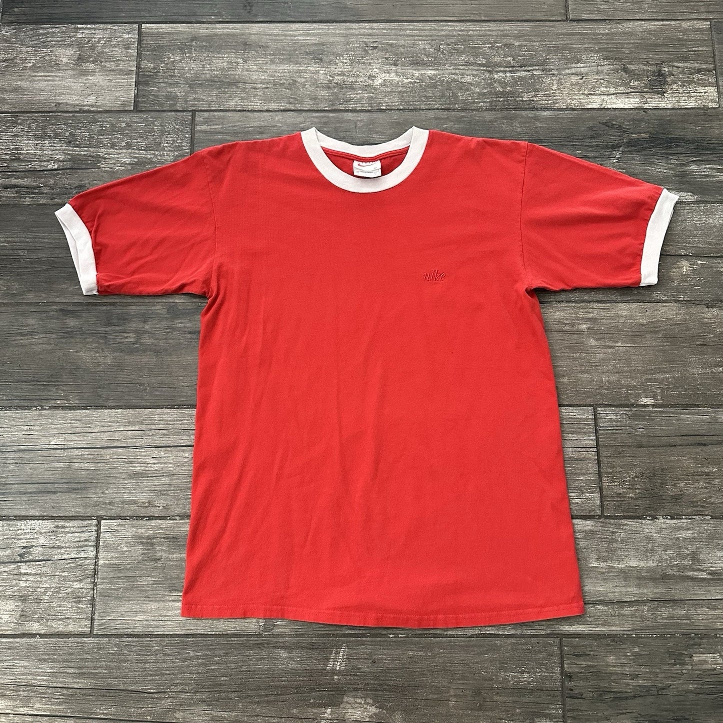 Y2K NIKE EMBROIDERED LOGO RINGER RED T-SHIRT SZ M WHITE TAG SHORT SLEEVE Yesterday's Fits Clothing Fashion Vintage Streetwear Fashion Item