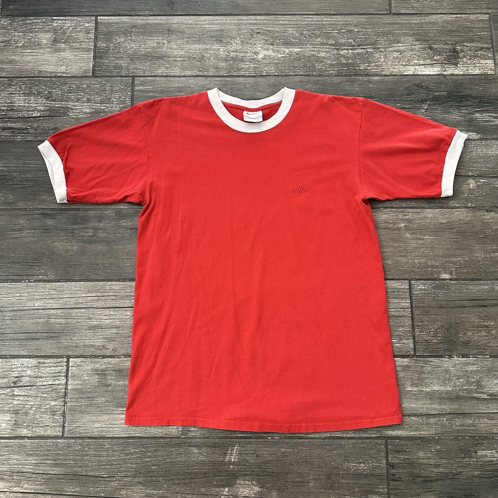 Y2K NIKE EMBROIDERED LOGO RINGER RED T-SHIRT SZ M WHITE TAG SHORT SLEEVE Yesterday's Fits Clothing Fashion Vintage Streetwear Fashion Item