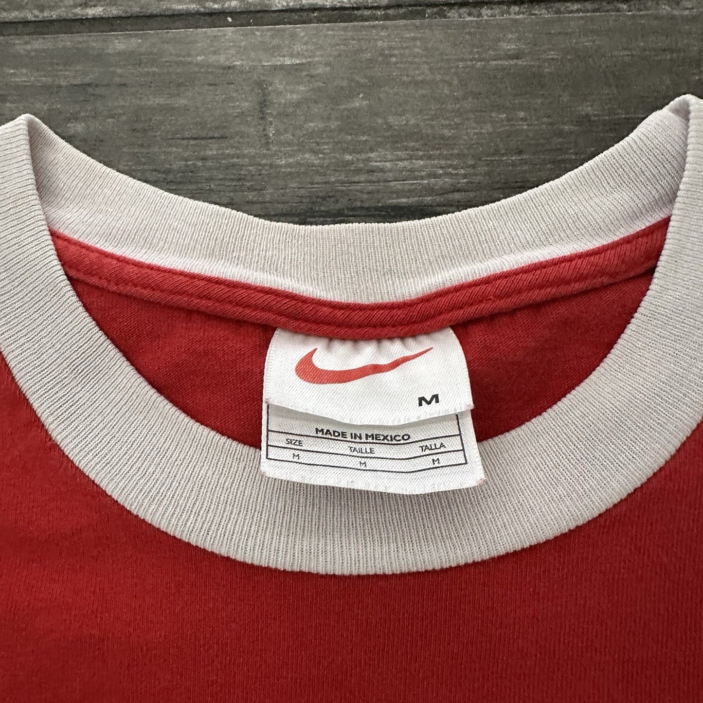 Y2K NIKE EMBROIDERED LOGO RINGER RED T-SHIRT SZ M WHITE TAG SHORT SLEEVE Yesterday's Fits Clothing Fashion Vintage Streetwear Fashion Item