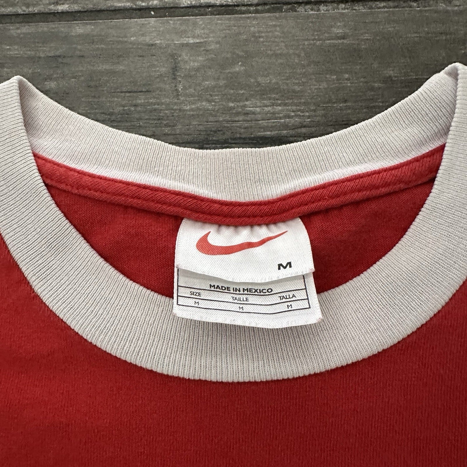 Y2K NIKE EMBROIDERED LOGO RINGER RED T-SHIRT SZ M WHITE TAG SHORT SLEEVE Yesterday's Fits Clothing Fashion Vintage Streetwear Fashion Item