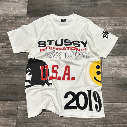 2019 STUSSY CACTUS PLANT FLEA MARKET CPFM AOP WHITE T-SHIRT SZ M MULTI-LOGO Yesterday's Fits Clothing Fashion Vintage Streetwear Fashion Item