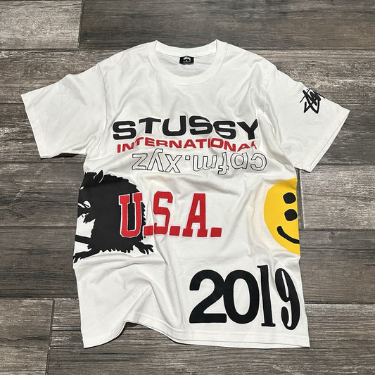 2019 STUSSY CACTUS PLANT FLEA MARKET CPFM AOP WHITE T-SHIRT SZ M MULTI-LOGO Yesterday's Fits Clothing Fashion Vintage Streetwear Fashion Item