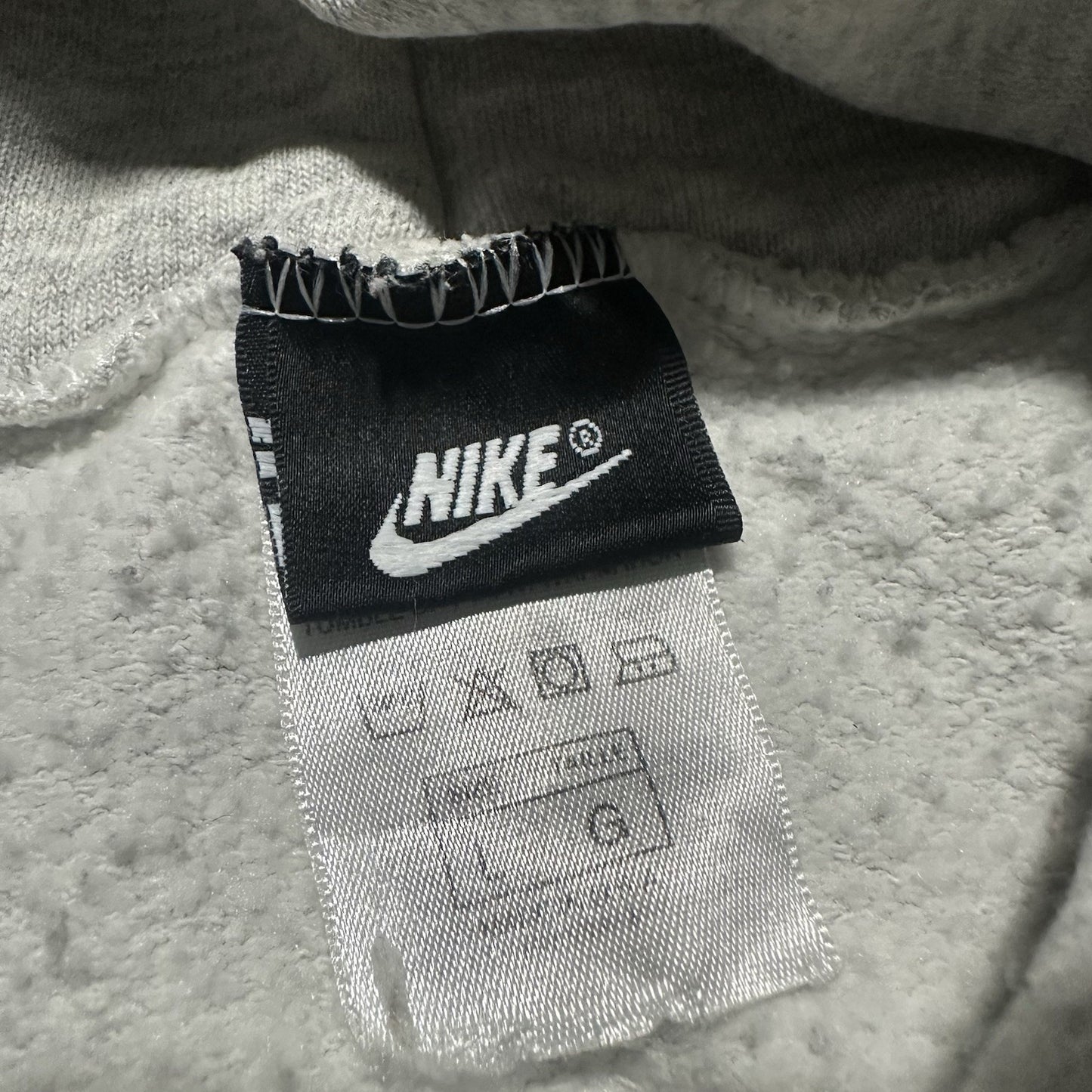 VTG 90s NIKE PULLOVER HOODIE CENTER SWOOSH LOGO GRAY BLACK SWEATSHIRT BOXY L Yesterday's Fits Clothing Fashion Vintage Streetwear Fashion Item