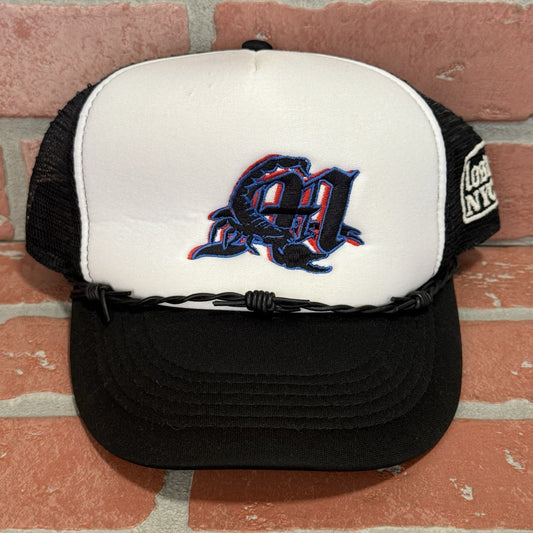 LOSO NYC WHITE BLACK SNAPBACK TRUCKER HAT CAP EMBROIDERED SCORPION Yesterday's Fits Clothing Fashion Vintage Streetwear Fashion Item