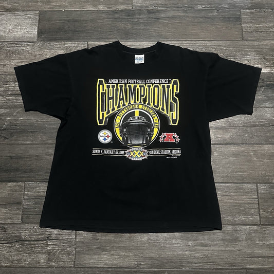 VTG 1995 PITTSBURGH STEELERS AFC CHAMPS SUPER BOWL BLACK NFL T-SHIRT 2XL Yesterday's Fits Clothing Fashion Vintage Streetwear Fashion Item
