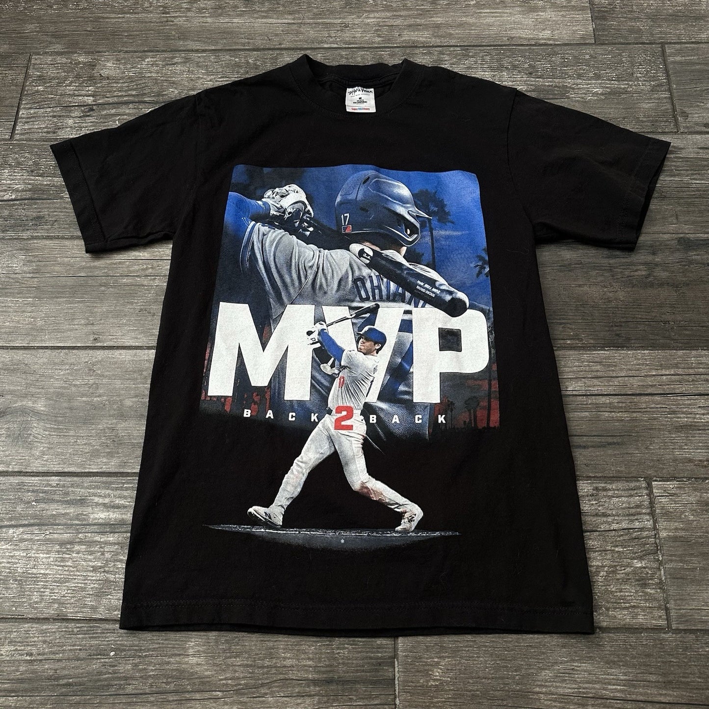 LOS ANGELES DODGERS SHOHEI OHTANI BACK 2 BACK MVP BASEBALL BLACK T-SHIRT SZ M
