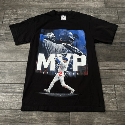 LOS ANGELES DODGERS SHOHEI OHTANI BACK 2 BACK MVP BASEBALL BLACK T-SHIRT SZ M