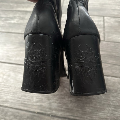 VTG HARLEY-DAVIDSON BLACK LEATHER ANKLE BOOTS FLAME EMBOSSED WMNS SZ 10 NO BOX Yesterday's Fits Clothing Fashion Vintage Streetwear Fashion Item