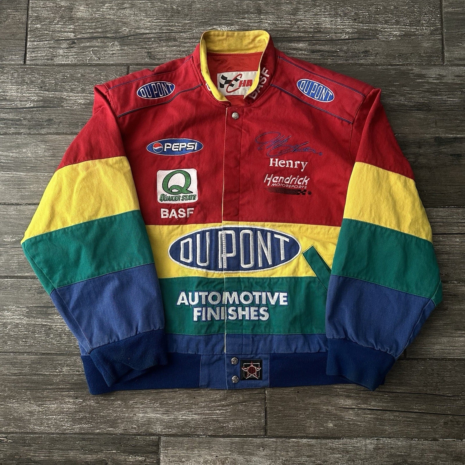 CHASE JH DESIGN JEFF GORDON RAINBOW NASCAR RACING JACKET RED SZ XL BUTTON UP Yesterday's Fits Clothing Fashion Vintage Streetwear Fashion Item