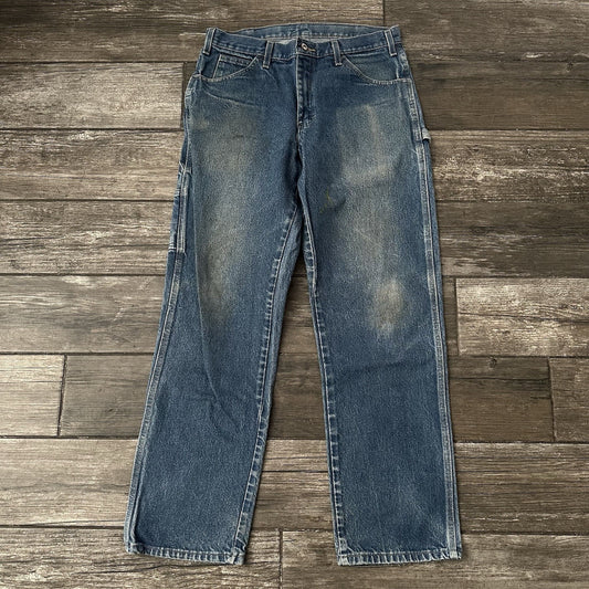 VTG 90s DICKIES DISTRESSED BLUE CARPENTER DENIM JEANS PANTS SZ 32X30 STRAIGHT Yesterday's Fits Clothing Fashion Vintage Streetwear Fashion Item