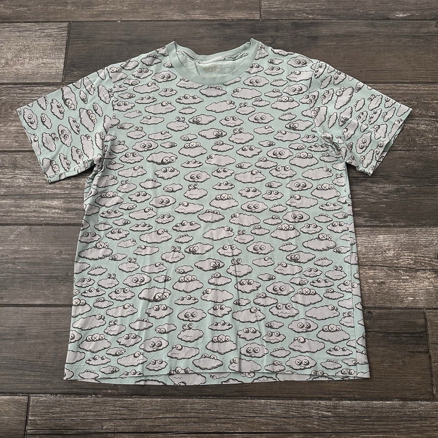 KAWS CLOUD BABY BLUE WHITE ALL OVER PRINT AOP GRAPHIC TEE T-SHIRT SZ M Yesterday's Fits Clothing Fashion Vintage Streetwear Fashion Item