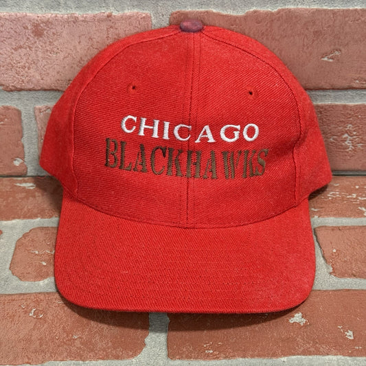 VTG 90s THE GAME CHICAGO BLACKHAWKS FADED DISTRESSED HOCKEY RED SNAPBACK HAT Yesterday's Fits Clothing Fashion Vintage Streetwear Fashion Item