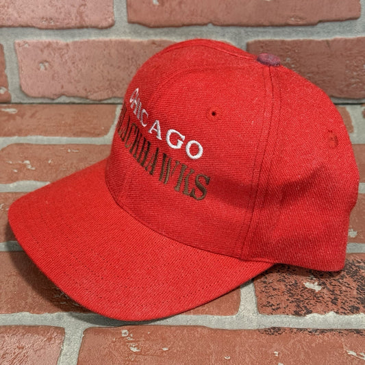 VTG 90s THE GAME CHICAGO BLACKHAWKS FADED DISTRESSED HOCKEY RED SNAPBACK HAT Yesterday's Fits Clothing Fashion Vintage Streetwear Fashion Item