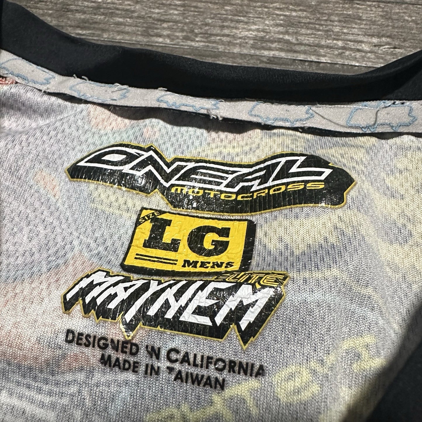 O'NEAL ELITE MAYHEM MOTOCROSS LONG SLEEVE JERSEY SZ L ALL OVER PRINT STICKER Yesterday's Fits Clothing Fashion Vintage Streetwear Fashion Item