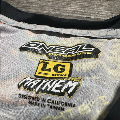 O'NEAL ELITE MAYHEM MOTOCROSS LONG SLEEVE JERSEY SZ L ALL OVER PRINT STICKER Yesterday's Fits Clothing Fashion Vintage Streetwear Fashion Item