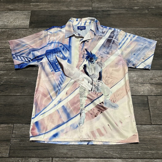 IMRAN POTATO CLOUD BUTTON UP AOP ALL OVER PRINT WHITE BLUE M VIDEO GAME SHIRT Yesterday's Fits Clothing Fashion Vintage Streetwear Fashion Item